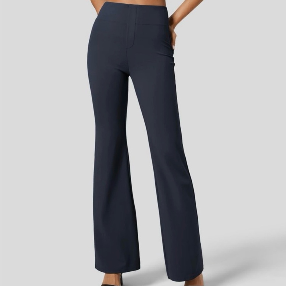 Halara High Waisted Back Side Pocket Slight Flare Work Pants in Midnight Blue